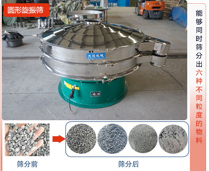 圓形旋振篩能夠同時(shí)篩出6種不同顆粒的物料。