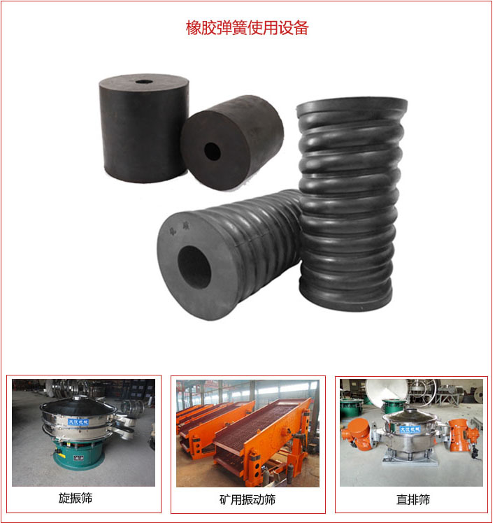 橡膠彈簧適用設(shè)備：旋振篩，礦用振動(dòng)篩，直排篩等