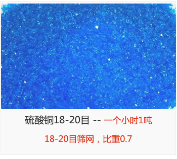 篩分18-20目的硫酸銅 產(chǎn)量一個小時1噸，采用18-20目篩網(wǎng)，比重0.7