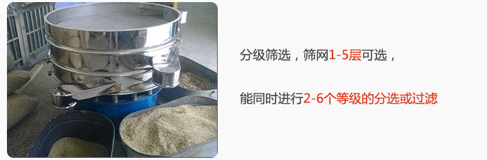 分級篩選，可篩1至5層篩網(wǎng)，能同時進(jìn)行2至6個等級的分選或過濾