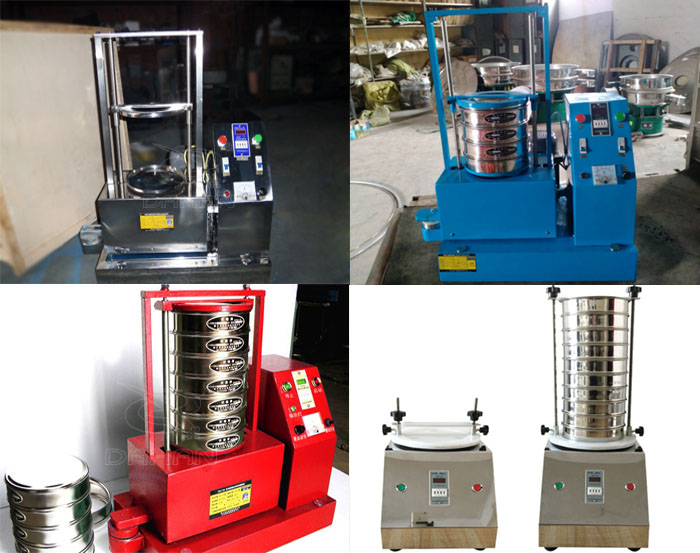 三種不同類型的試驗篩，區(qū)別控制臺在下部或在右側(cè)。材質(zhì)為不銹鋼和碳鋼兩種，碳鋼材質(zhì)做了噴漆有：紅色和藍色兩種。