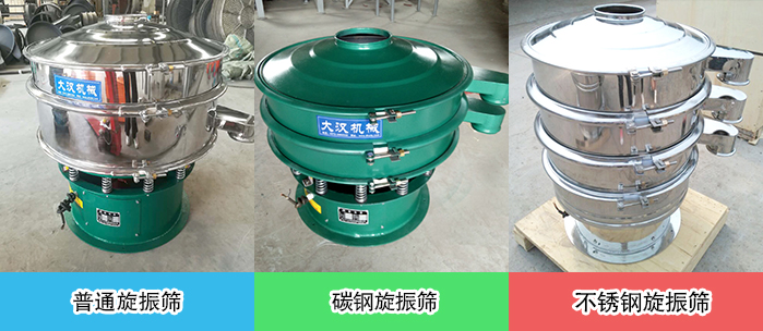 醫(yī)藥振動篩常見材質(zhì)展示：碳鋼＋不銹鋼，不銹鋼，碳鋼等材質(zhì)展示