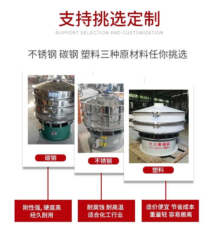 旋振篩可配置一到四層的篩網(wǎng)。旋振篩的篩分效率高，篩分精度高，篩分率高達(dá)96%。