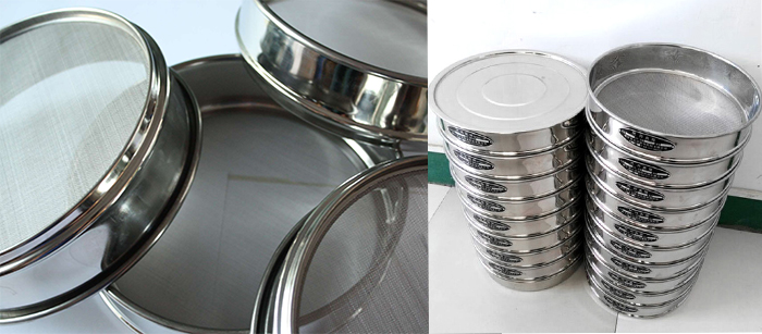 標(biāo)準(zhǔn)土壤篩，篩框與篩網(wǎng)展示圖。