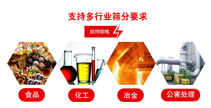 旋振篩適用的行業(yè)：食品行業(yè)，化工行業(yè)，冶金行業(yè)，公害處理等。