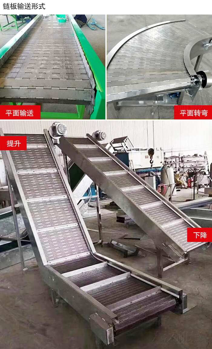 鏈板輸送機(jī)平面輸送，平面拐彎，提升等運(yùn)行現(xiàn)場(chǎng)圖片
